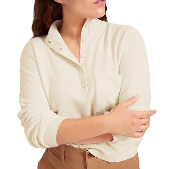 Everlane ReCashmere Button Mockneck Cashmere Blend Henley Cropped Sweater - Picture 1 of 10